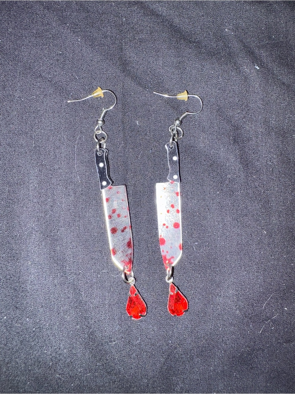 Spencer's Bloody Cleaver Drop Earrings - Silver & Red